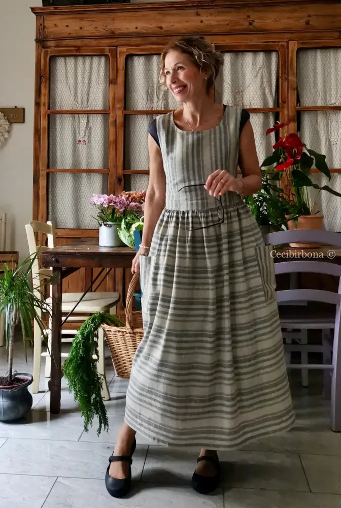 Grembiule in lino grigio rigato (Ref. 491) grembiule donna tessuti moderni