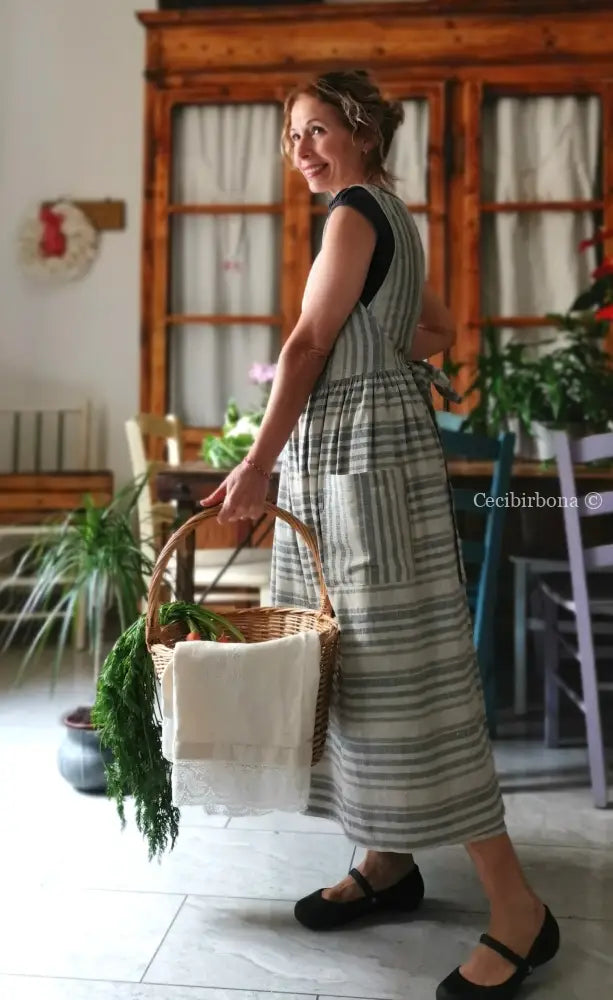 Grembiule in lino grigio rigato (Ref. 491) grembiule donna tessuti moderni