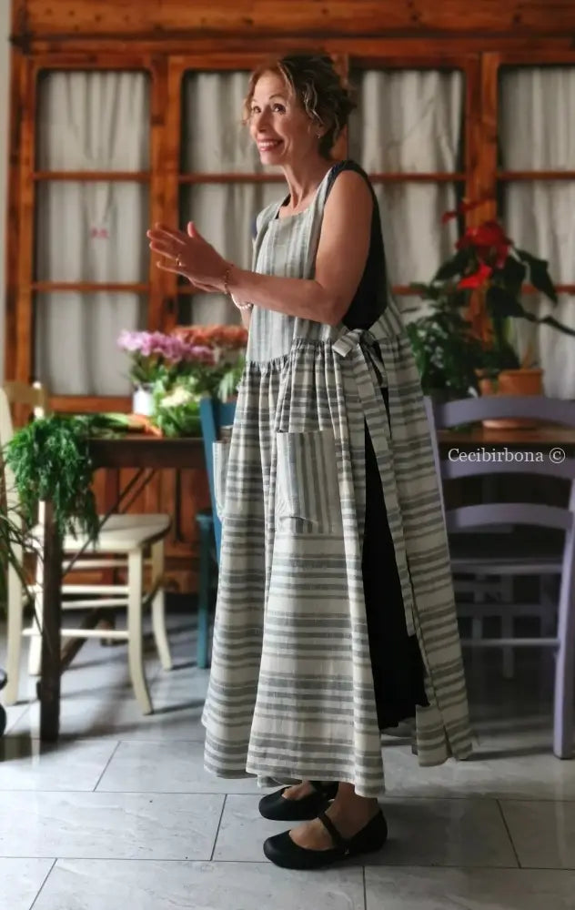 Grembiule in lino grigio rigato (Ref. 491) grembiule donna tessuti moderni