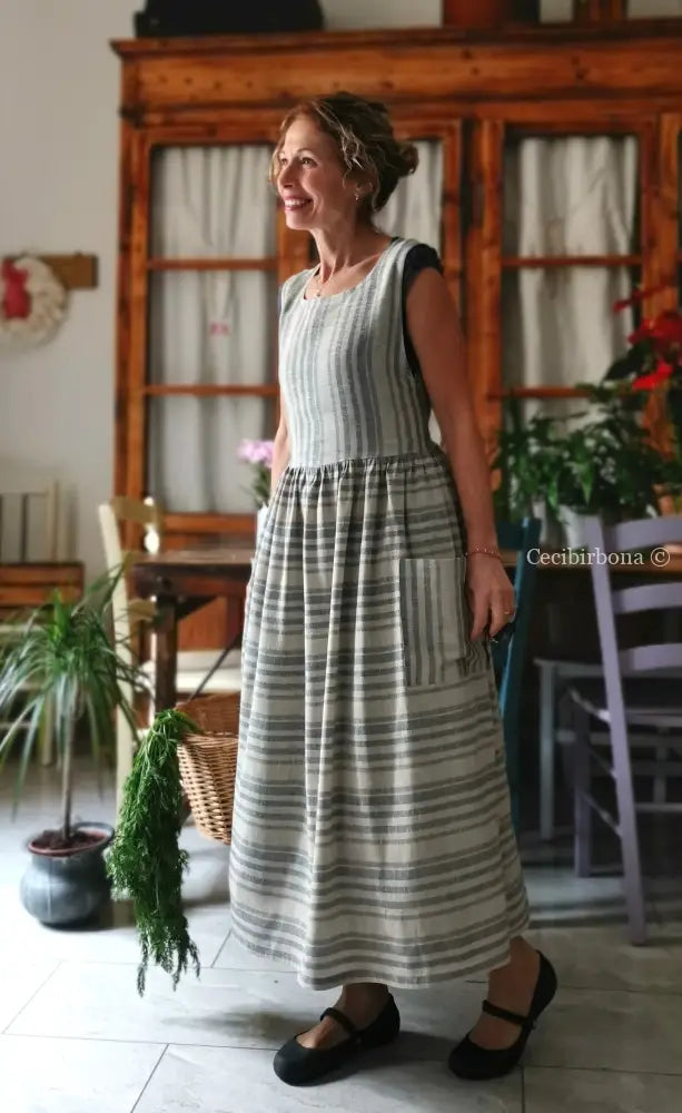 Grembiule in lino grigio rigato (Ref. 491) grembiule donna tessuti moderni