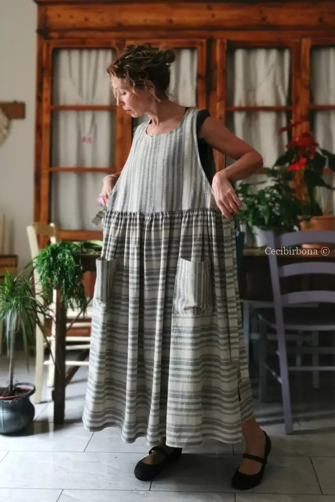 Grembiule in lino grigio rigato (Ref. 491) grembiule donna tessuti moderni
