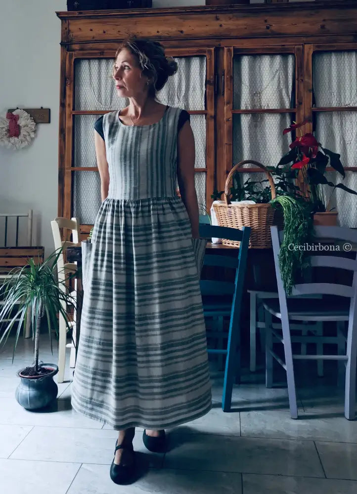 Grembiule in lino grigio rigato (Ref. 491) grembiule donna tessuti moderni
