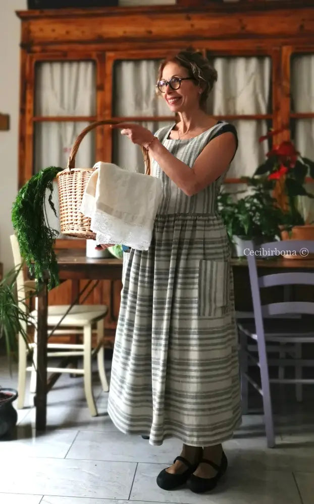 Grembiule in lino grigio rigato (Ref. 491) grembiule donna tessuti moderni