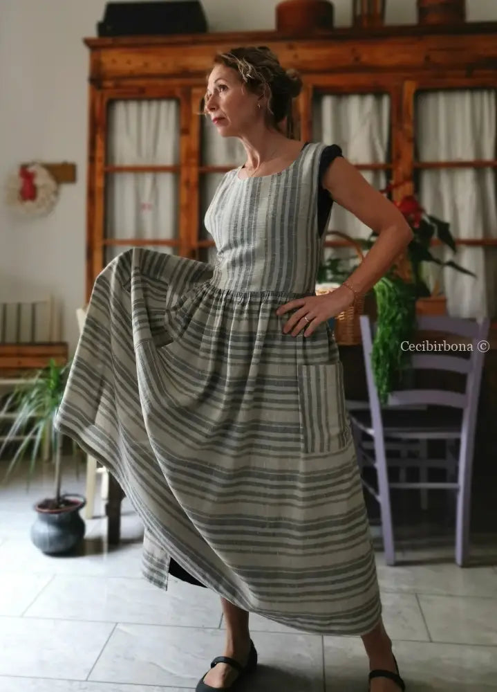 Grembiule in lino grigio rigato (Ref. 491) grembiule donna tessuti moderni