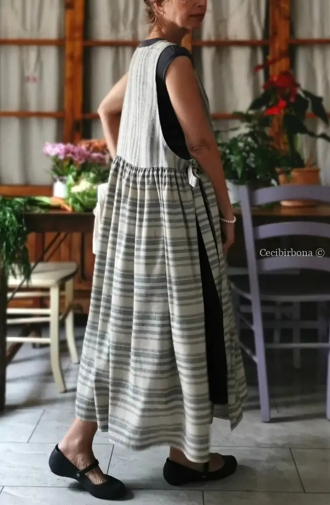 Grembiule in lino grigio rigato (Ref. 491) grembiule donna tessuti moderni