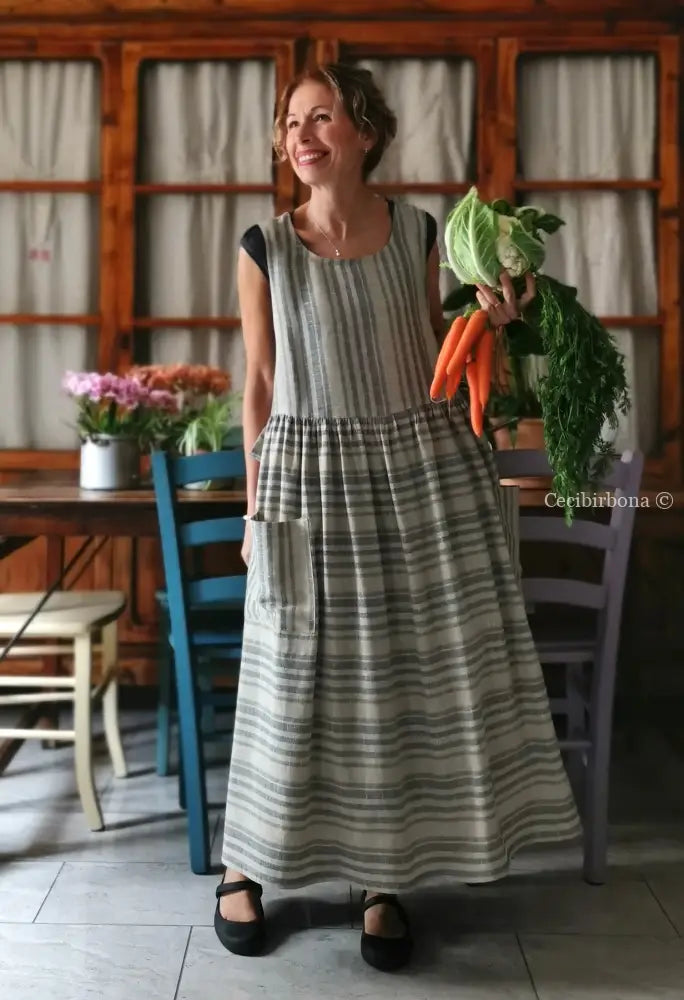 Grembiule in lino grigio rigato (Ref. 491) grembiule donna tessuti moderni