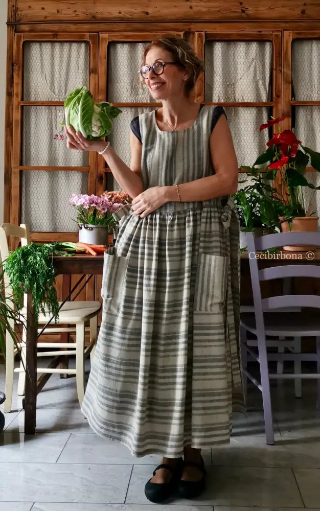 Grembiule in lino grigio rigato (Ref. 491) grembiule donna tessuti moderni