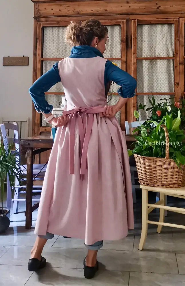 Grembiule in lino lilla chiaro e malva (Ref. 523) - grembiule donna tessuti moderni