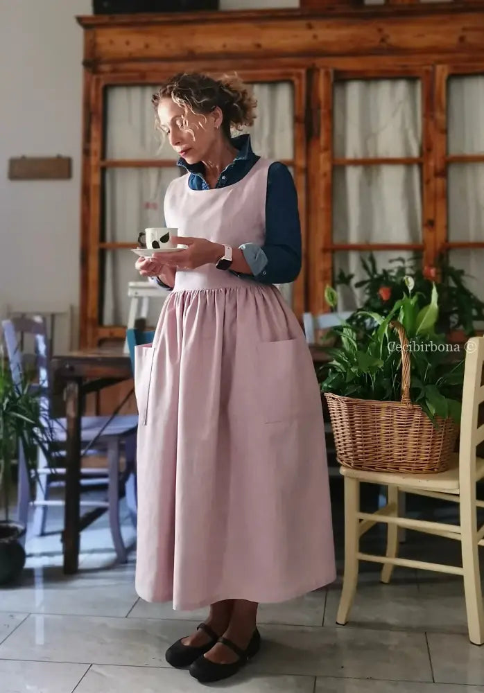 Grembiule in lino lilla chiaro e malva (Ref. 523) - grembiule donna tessuti moderni