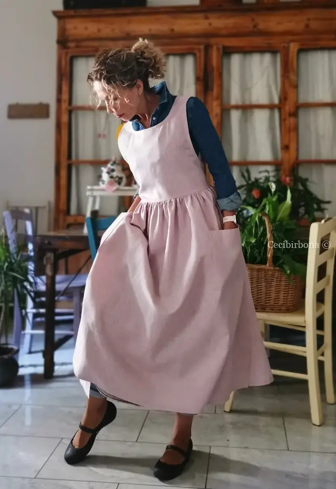 Grembiule in lino lilla chiaro e malva (Ref. 523) - grembiule donna tessuti moderni