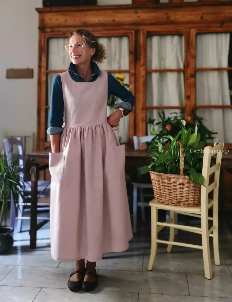 Grembiule in lino lilla chiaro e malva (Ref. 523) - grembiule donna tessuti moderni