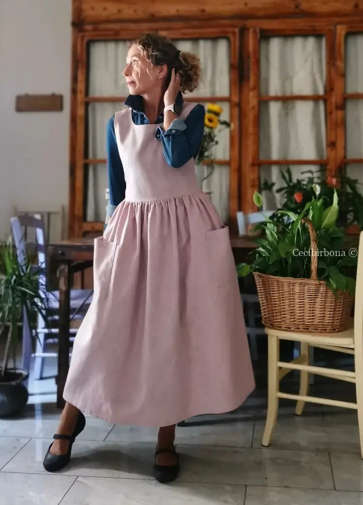 Grembiule in lino lilla chiaro e malva (Ref. 523) - grembiule donna tessuti moderni