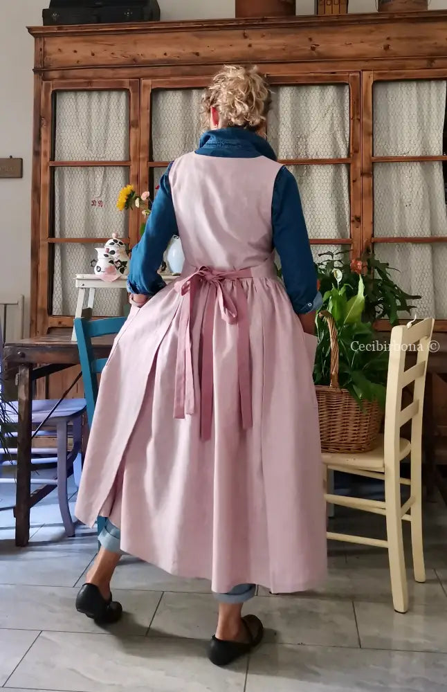 Grembiule in lino lilla chiaro e malva (Ref. 523) - grembiule donna tessuti moderni