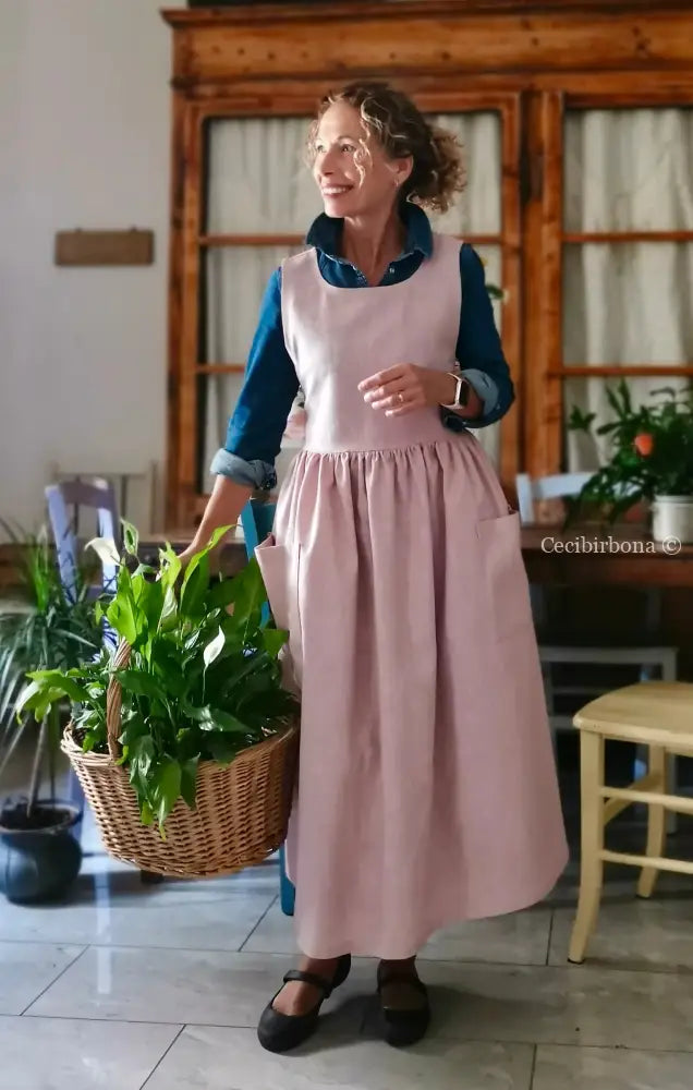 Grembiule in lino lilla chiaro e malva (Ref. 523) - grembiule donna tessuti moderni