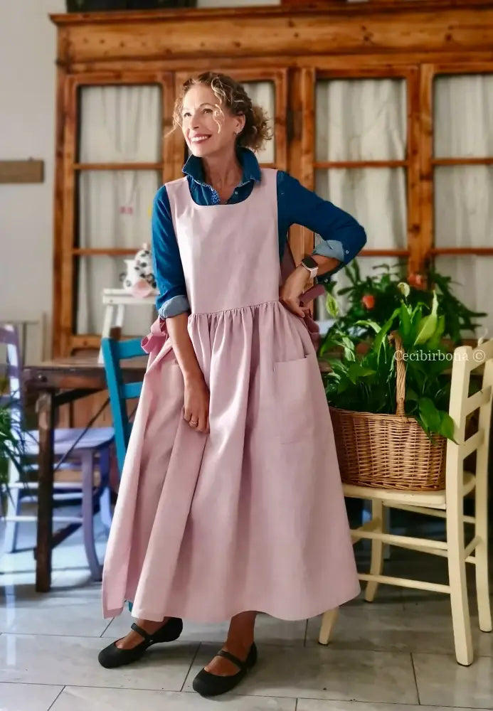 Grembiule in lino lilla chiaro e malva (Ref. 523) - grembiule donna tessuti moderni