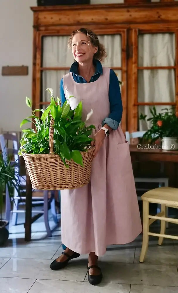 Grembiule in lino lilla chiaro e malva (Ref. 523) - grembiule donna tessuti moderni
