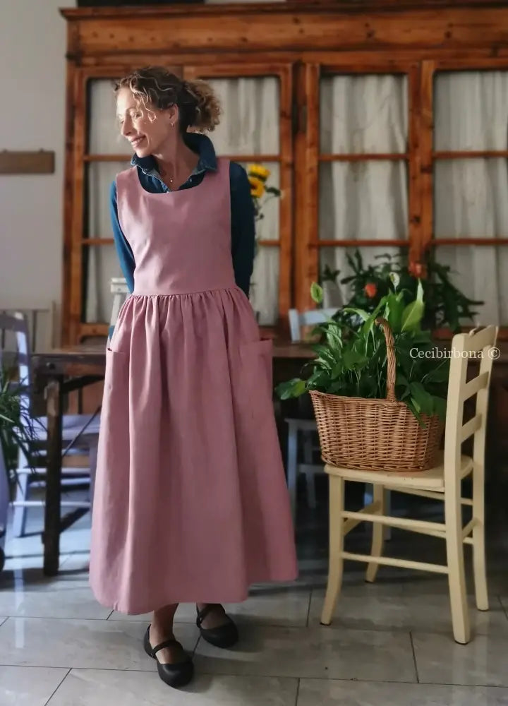 Grembiule in lino malva e lilla chiaro (Ref. 524) - grembiule donna tessuti moderni