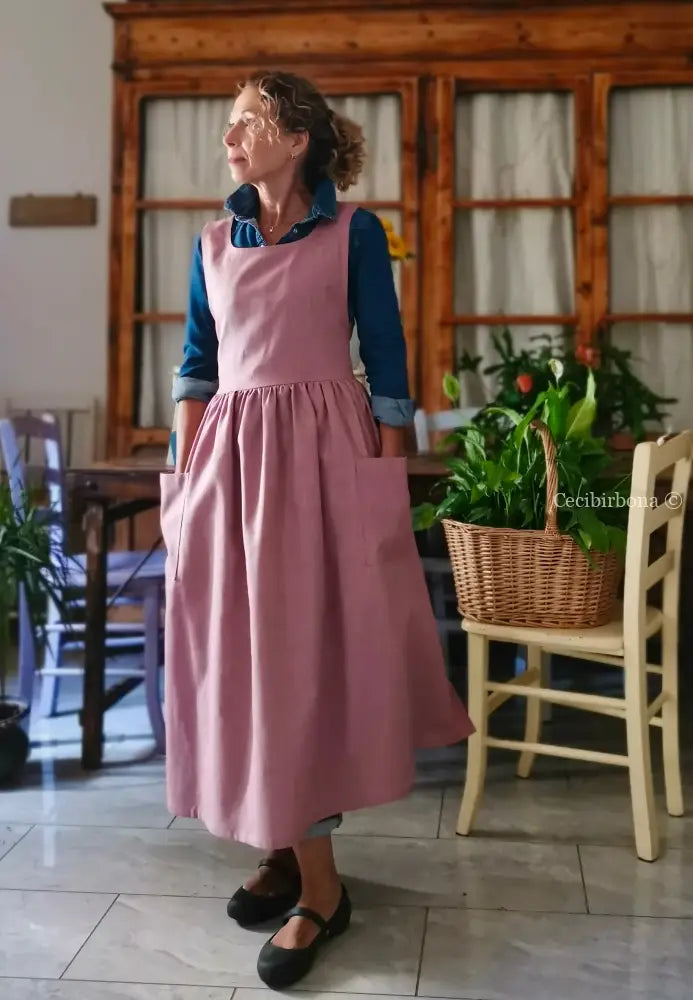 Grembiule in lino malva e lilla chiaro (Ref. 524) - grembiule donna tessuti moderni