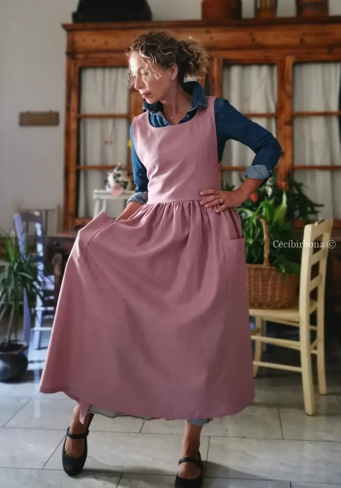 Grembiule in lino malva e lilla chiaro (Ref. 524) - grembiule donna tessuti moderni