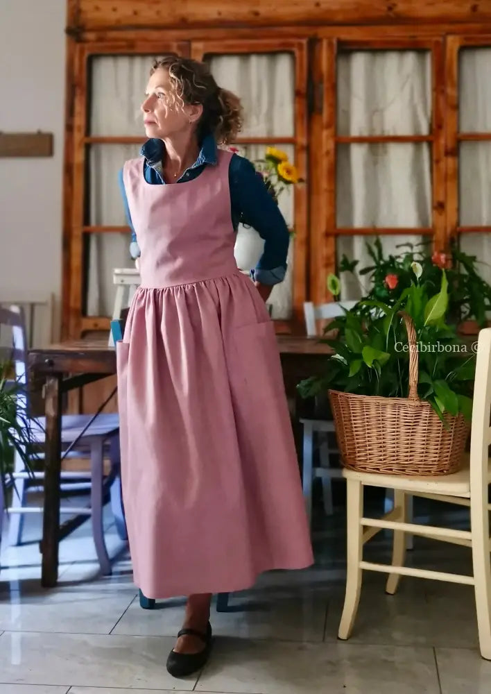 Grembiule in lino malva e lilla chiaro (Ref. 524) - grembiule donna tessuti moderni