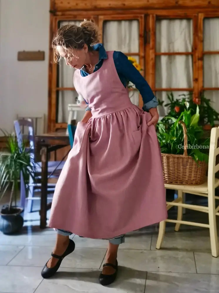 Grembiule in lino malva e lilla chiaro (Ref. 524) - grembiule donna tessuti moderni