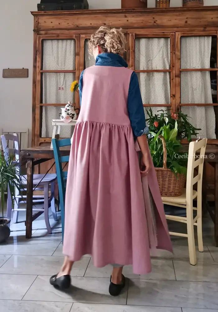 Grembiule in lino malva e lilla chiaro (Ref. 524) - grembiule donna tessuti moderni