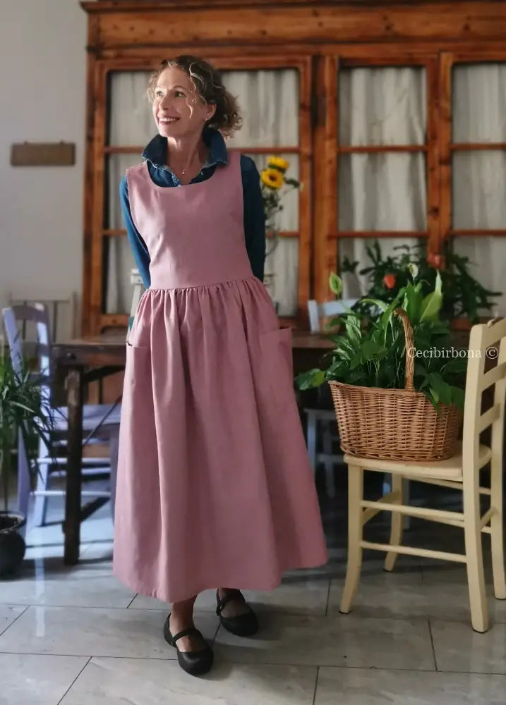 Grembiule in lino malva e lilla chiaro (Ref. 524) - grembiule donna tessuti moderni