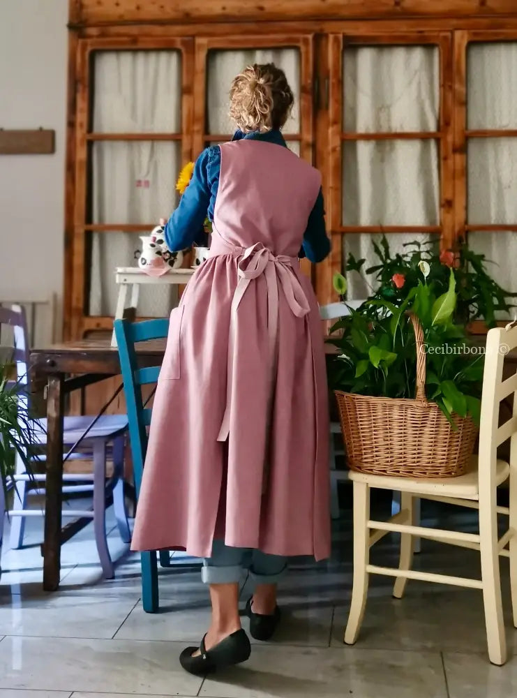 Grembiule in lino malva e lilla chiaro (Ref. 524) - grembiule donna tessuti moderni