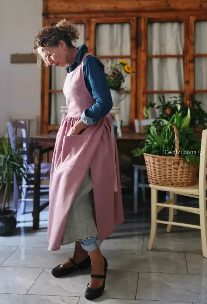 Grembiule in lino malva e lilla chiaro (Ref. 524) - grembiule donna tessuti moderni