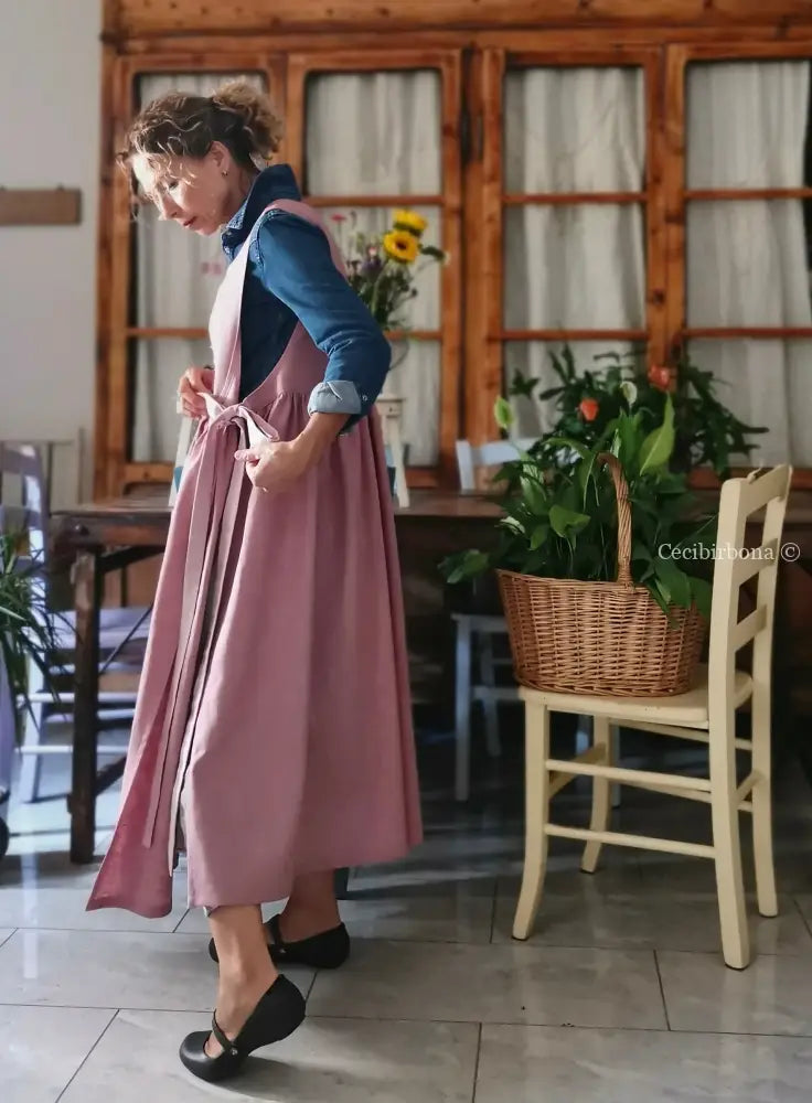 Grembiule in lino malva e lilla chiaro (Ref. 524) - grembiule donna tessuti moderni