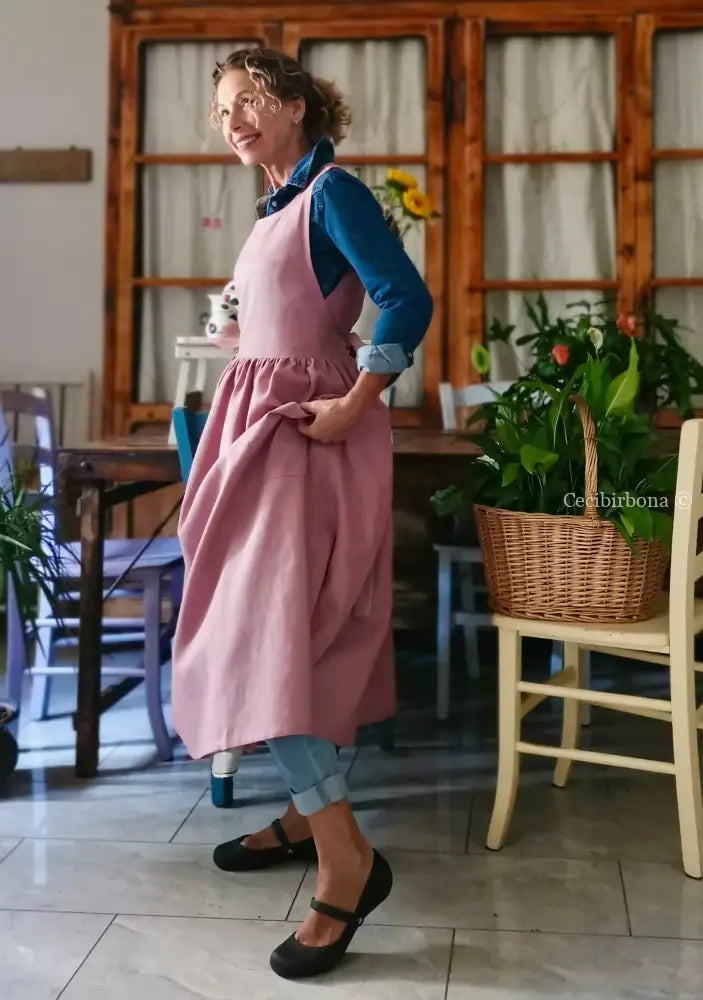 Grembiule in lino malva e lilla chiaro (Ref. 524) - grembiule donna tessuti moderni