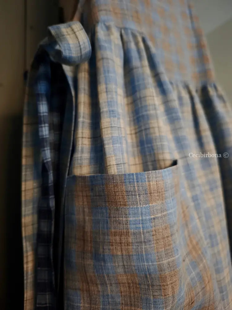 Grembiule in lino patchwork celeste (Ref. 390) grembiule donna tessuti moderni