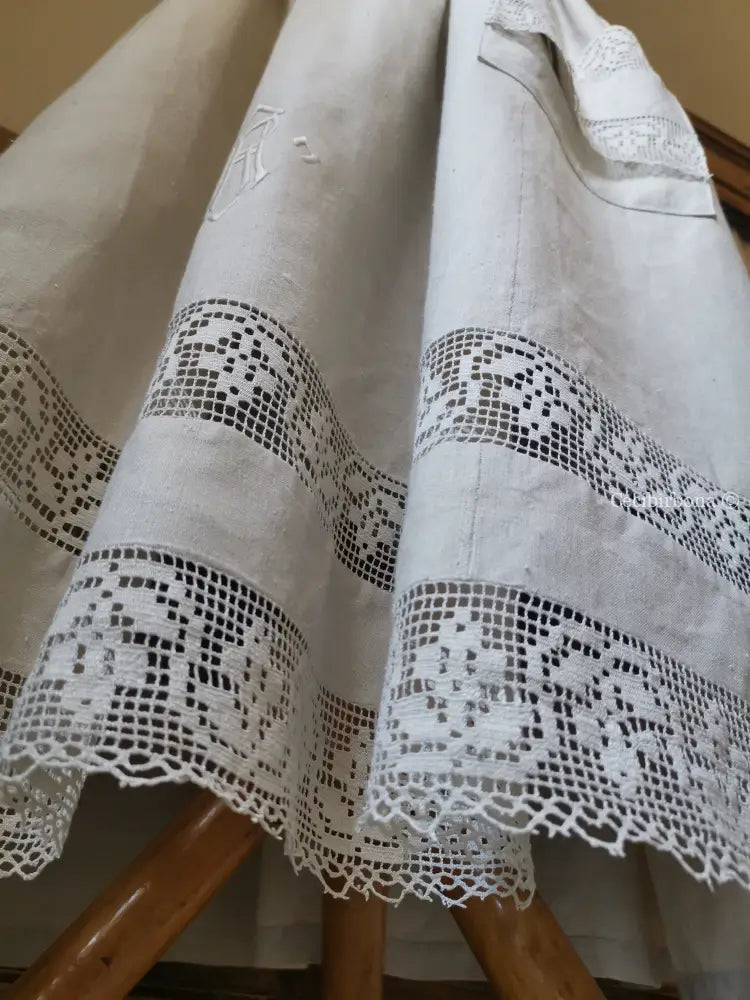 Grembiule in lino per donna da cucina con balza uncinetto (Ref. 94) grembiule donna tessuti antichi