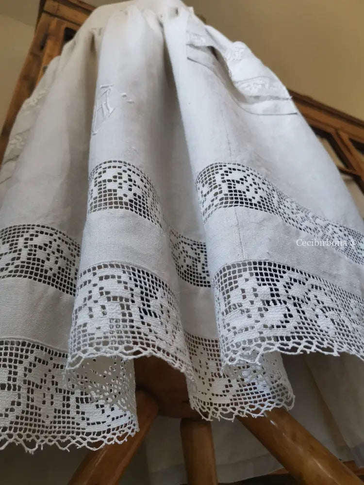 Grembiule in lino per donna da cucina con balza uncinetto (Ref. 94) grembiule donna tessuti antichi