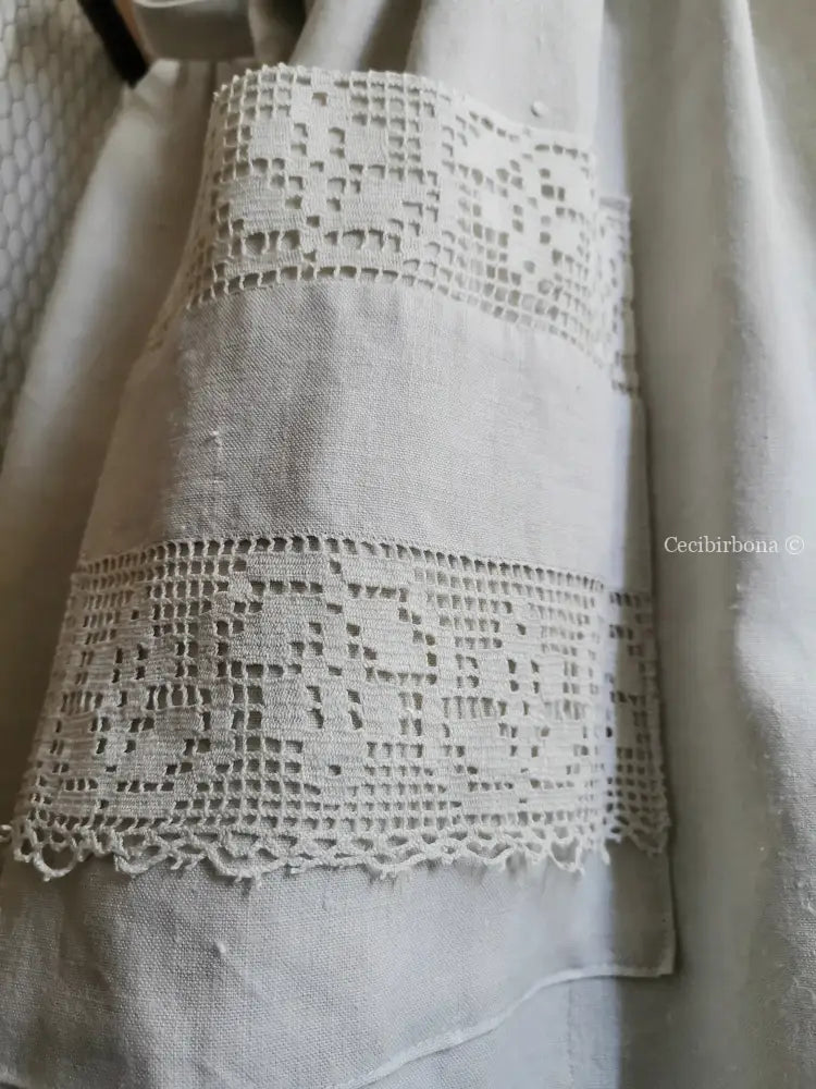 Grembiule in lino per donna da cucina con balza uncinetto (Ref. 94) grembiule donna tessuti antichi