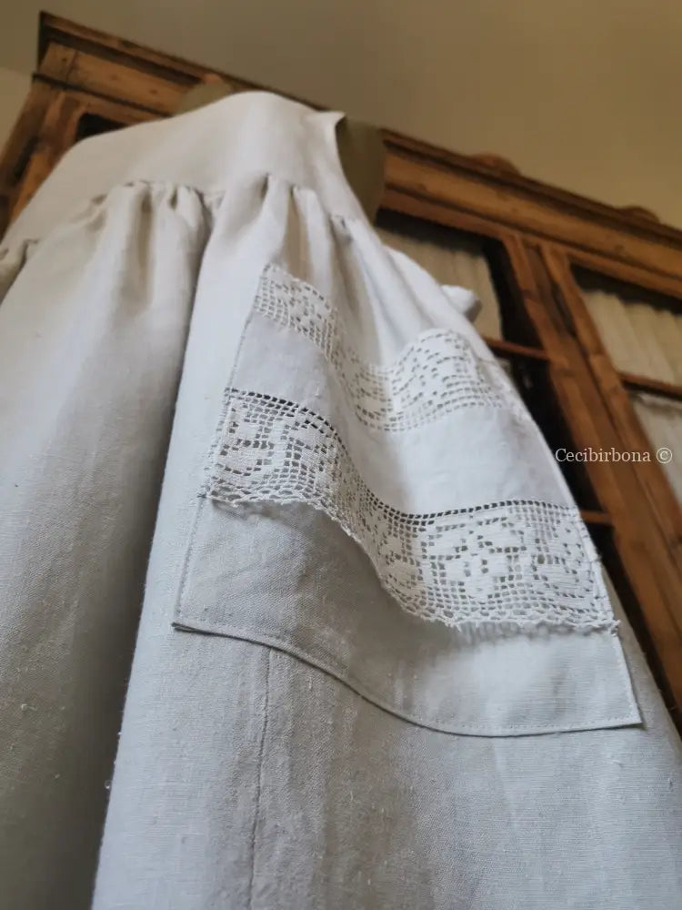 Grembiule in lino per donna da cucina con balza uncinetto (Ref. 94) grembiule donna tessuti antichi