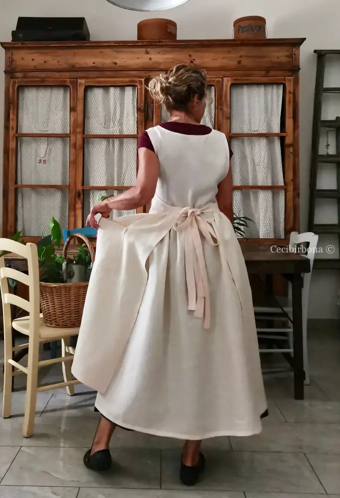 Grembiule in lino rosa salmone chiaro (Ref. 410) grembiule donna tessuti moderni