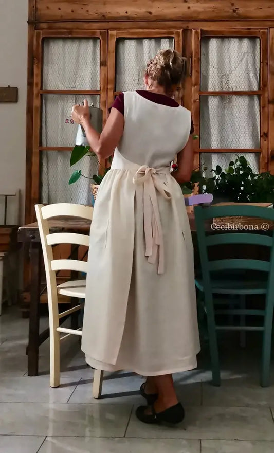 Grembiule in lino rosa salmone chiaro (Ref. 410) grembiule donna tessuti moderni