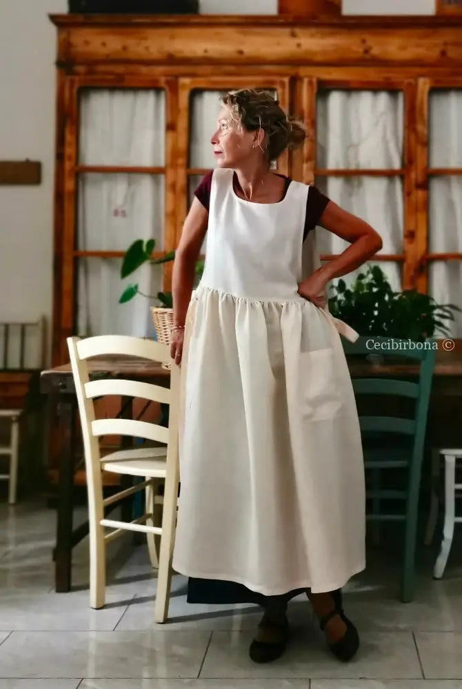 Grembiule in lino rosa salmone chiaro (Ref. 410) grembiule donna tessuti moderni