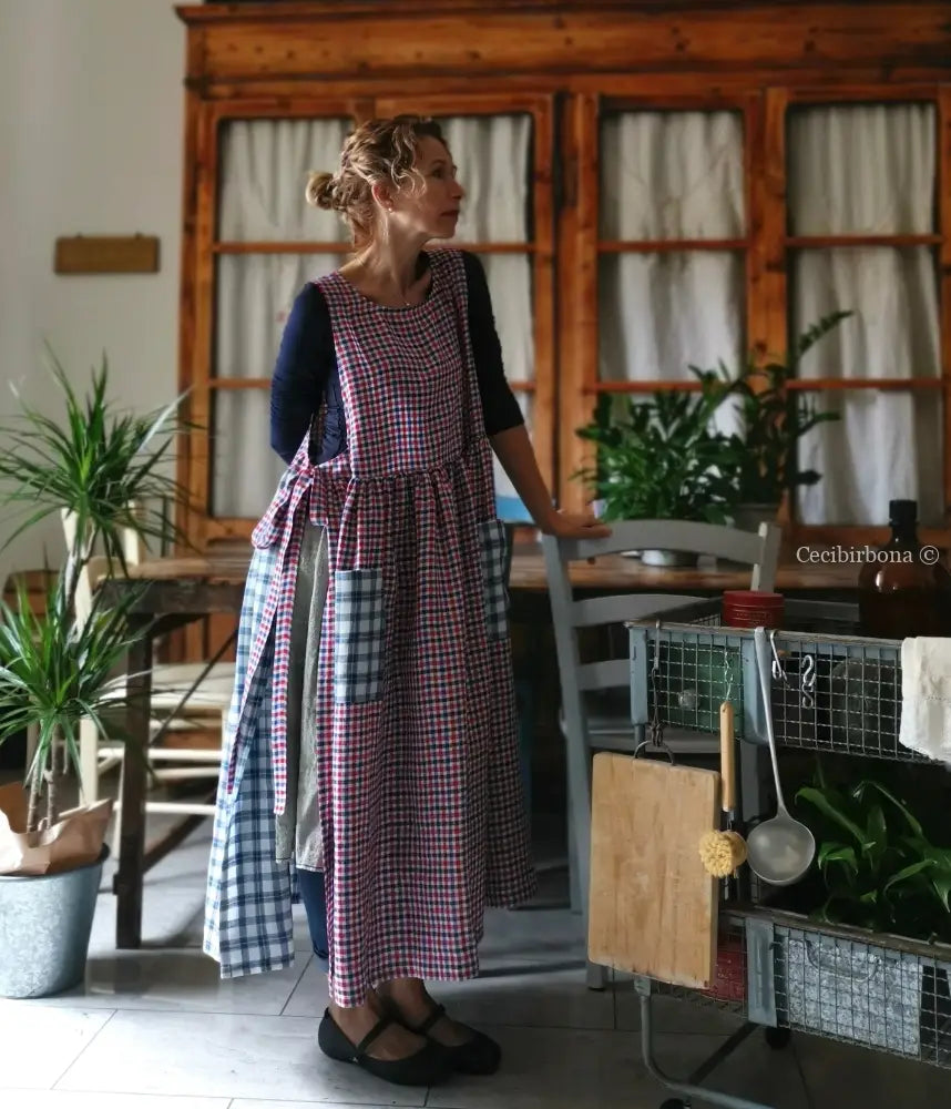 Grembiule in lino tartan patchwork (Ref. 382) grembiule donna tessuti moderni
