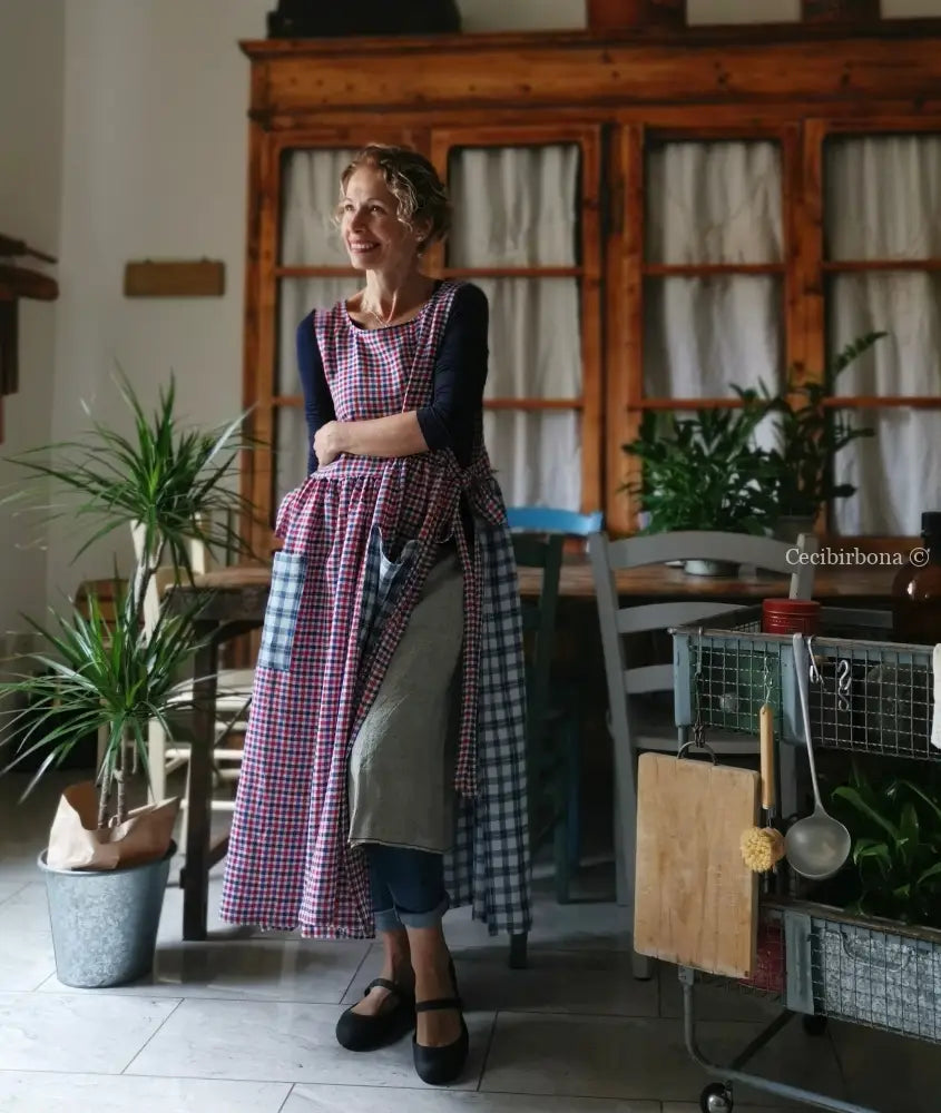 Grembiule in lino tartan patchwork (Ref. 382) grembiule donna tessuti moderni