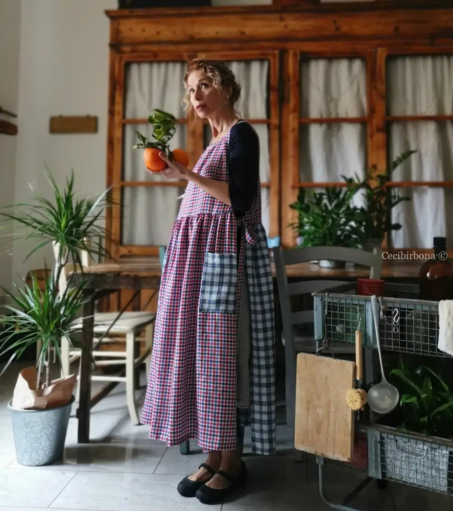 Grembiule in lino tartan patchwork (Ref. 382) grembiule donna tessuti moderni