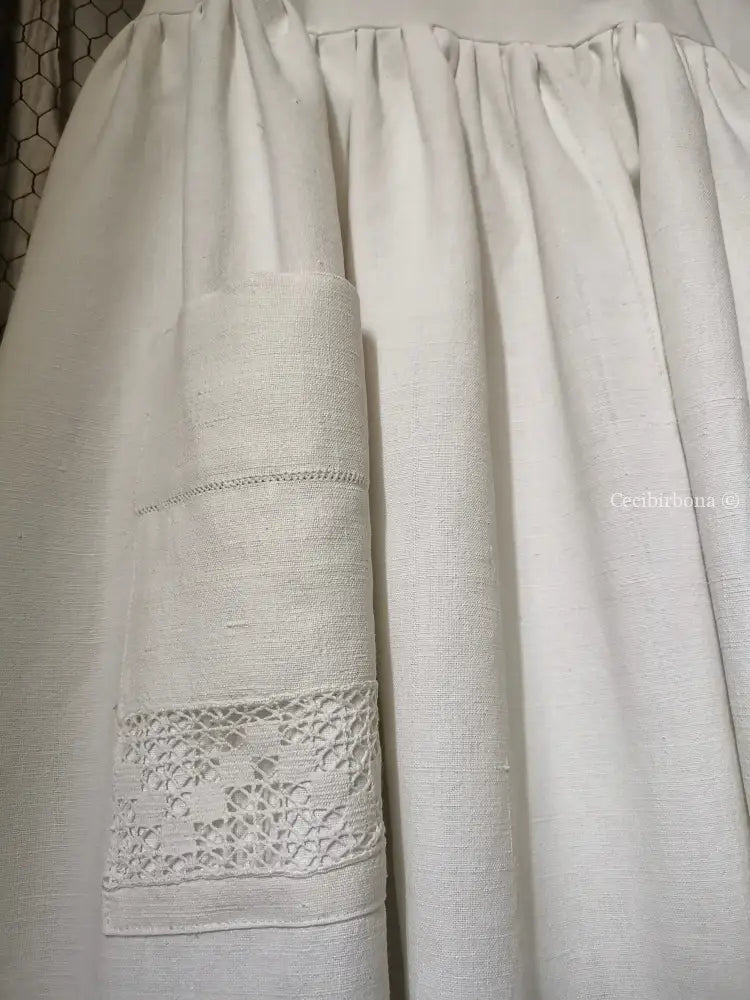 Grembiule in lino vintage con tramezzo all’uncinetto (Ref. 128) grembiule donna in tessuto antico