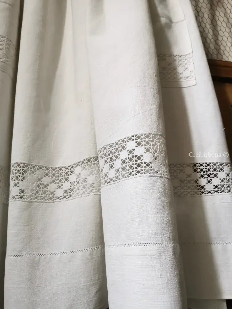 Grembiule in lino vintage con tramezzo all’uncinetto (Ref. 128) grembiule donna in tessuto antico