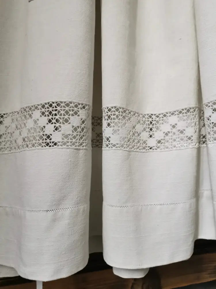 Grembiule in lino vintage con tramezzo all’uncinetto (Ref. 128) grembiule donna in tessuto antico