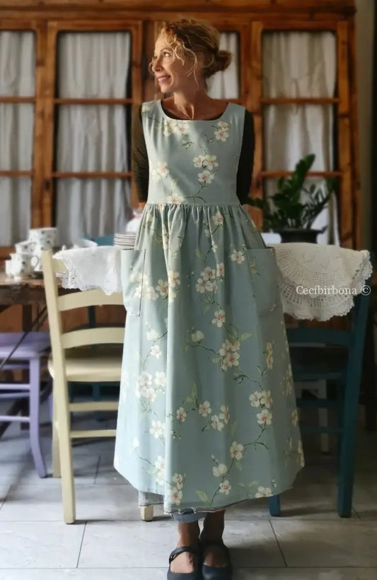Grembiule in panama di cotone con i fiori di ciliegio giapponese (Ref. 35) grembiule donna tessuti moderni