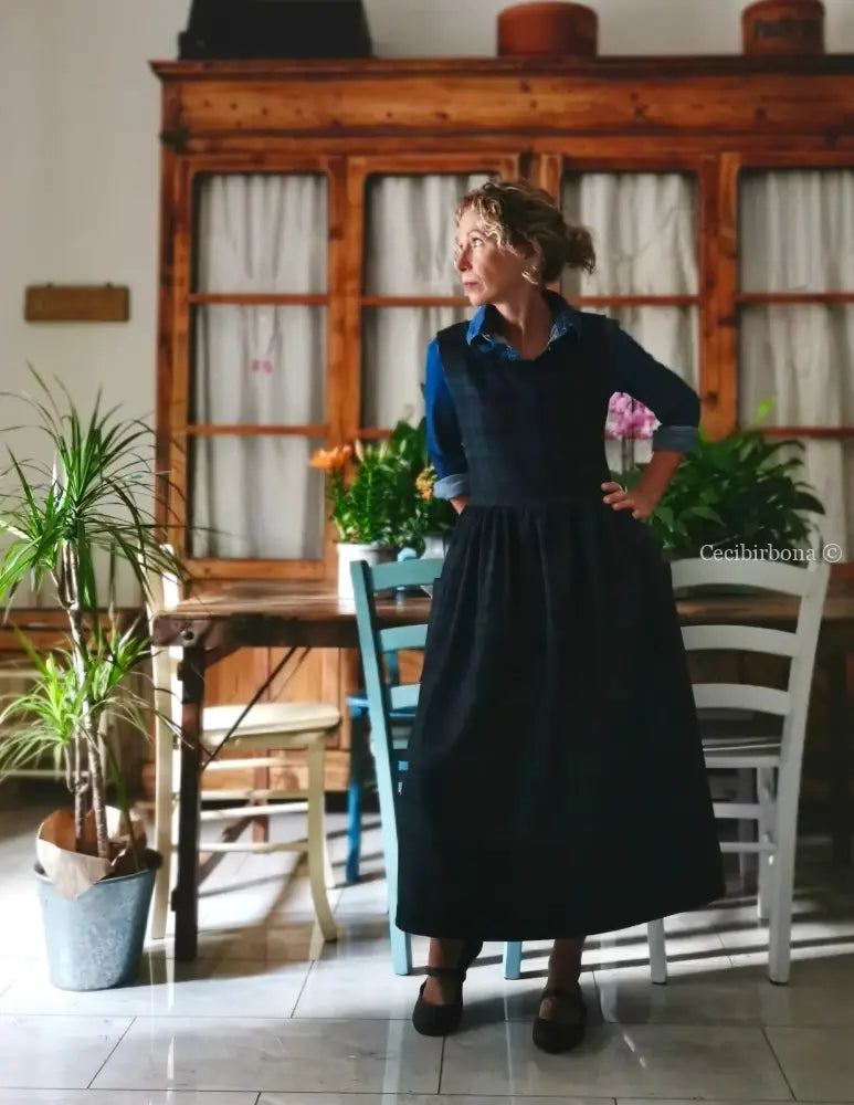 Grembiule in pura lana tartan verde e blu (Ref. 423) grembiule donna tessuti moderni