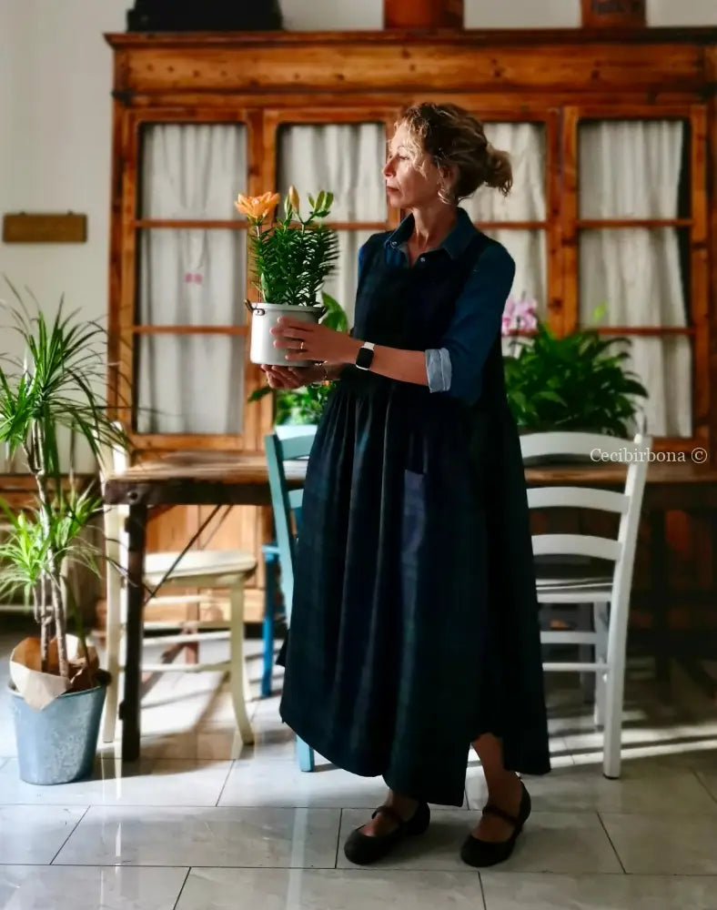 Grembiule in pura lana tartan verde e blu (Ref. 423) grembiule donna tessuti moderni