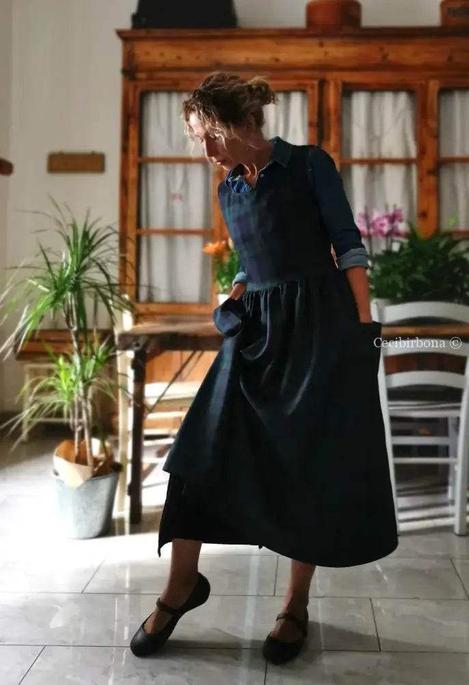 Grembiule in pura lana tartan verde e blu (Ref. 423) grembiule donna tessuti moderni