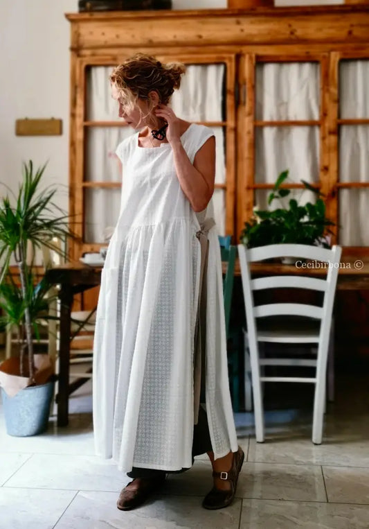 Grembiule in sangallo bianco di cotone (Ref. 306) grembiule donna tessuti moderni